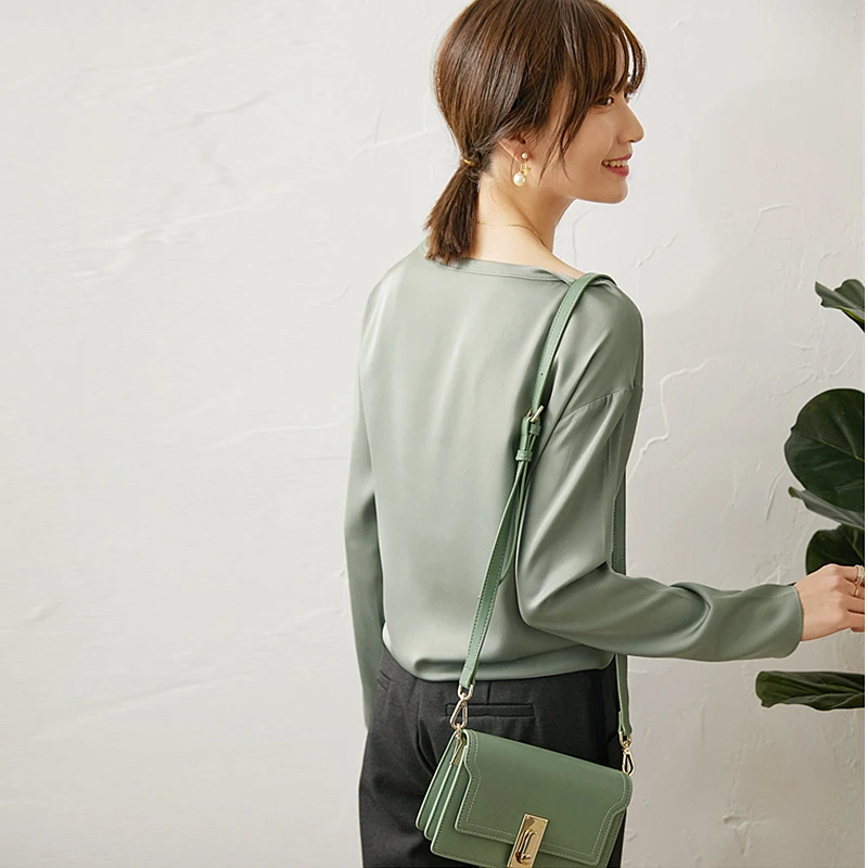 Высококачественная 100% шелковая блузка женская рубашка однотонная элегантная