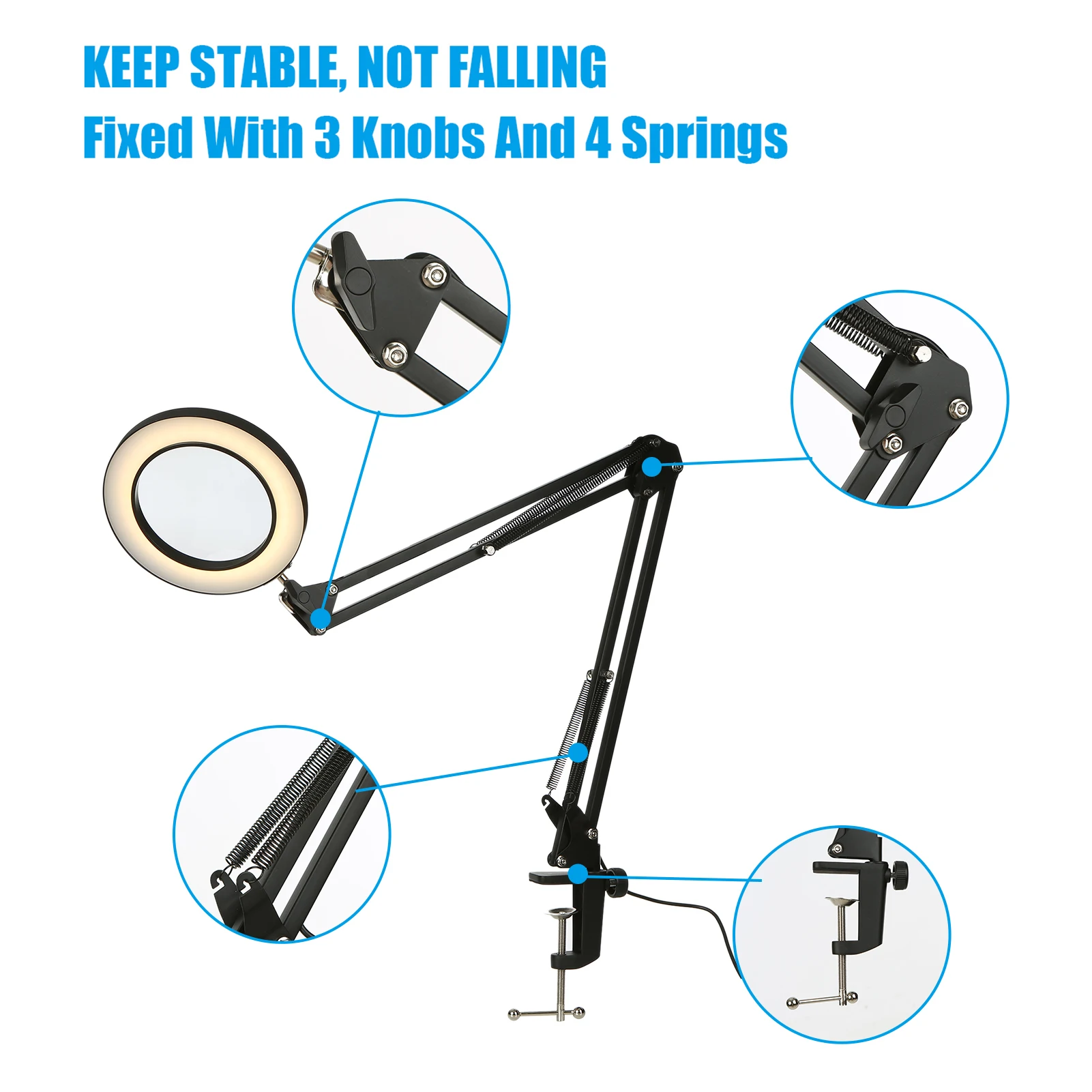 

Lighting 72 LEDs 8X Magnifying Glass Desk Lamp with Clamp Hands USB-powered LED Lamp Magnifier with 3 Modes Dimmable