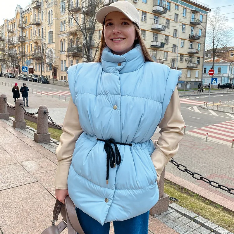 

Зимний жилет, пальто, жилет на шнуровке с широкими плечами, хлопковые куртки, корейская мода, уличная одежда, Женская жилетка