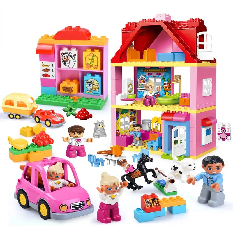 

Фигурка принцессы розового города для девочек, конструктор для семьи, для детей, большого размера, развивающие кубики, игрушки, подарки, сов...