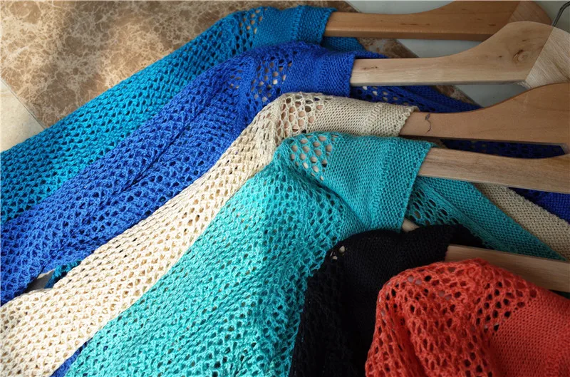 

10 Colors Knitted Beach Dress Women Tunic Solid Bikini Cover Up Pareos Flare Sleeve Sexy Crochet Hollow-Out Swim Wear Plage New