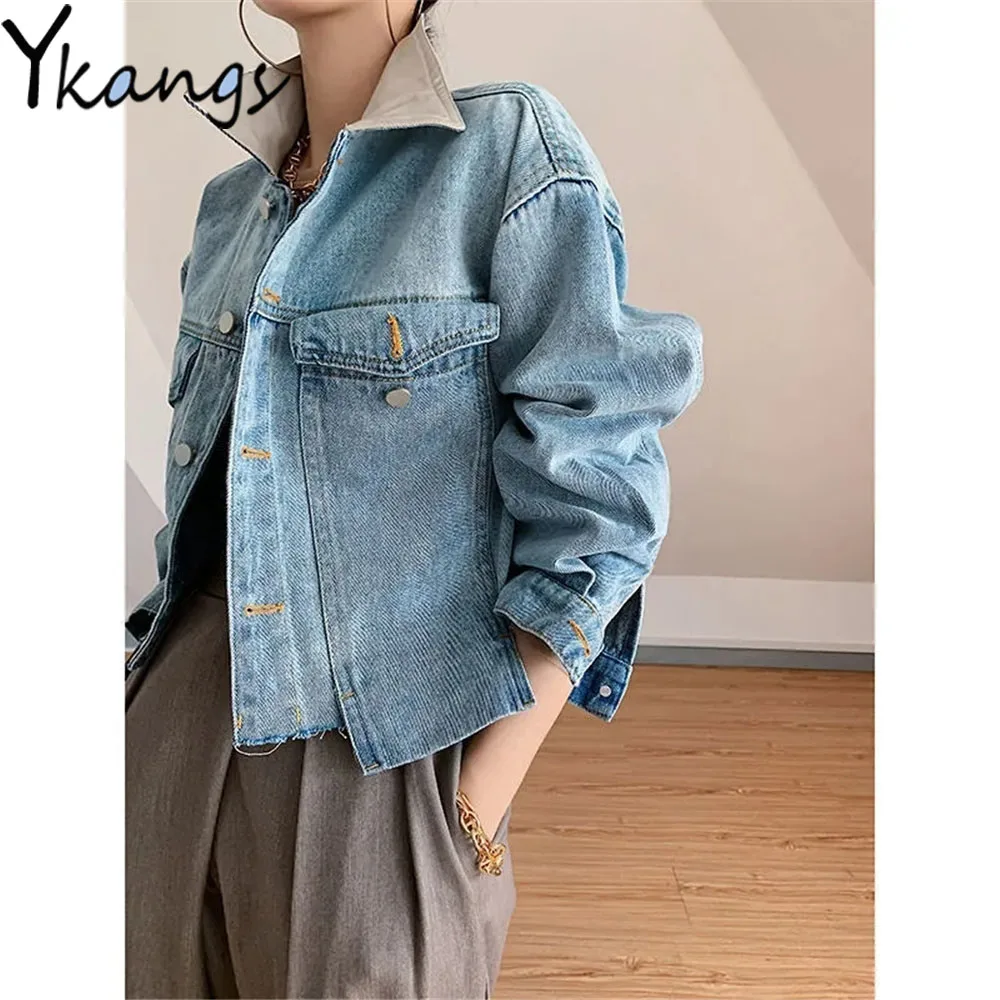 Женская Асимметричная джинсовая куртка Desigual Модная Джинсовая в готическом стиле