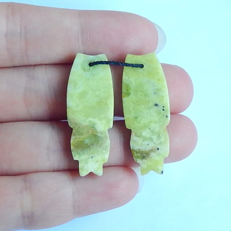 

Birthday gift Natural Serpentine Carved Wing fashion Earrings,34x13x4mm,6.2g