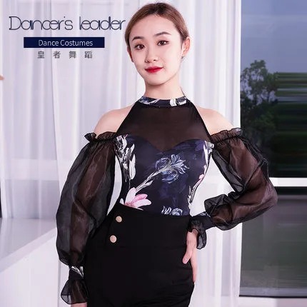 

Latin Dance Top Strapless Lantern Sleeve Modern Dance Practice Clothes Female Adult Tango Foxtrot Dance Practice Top