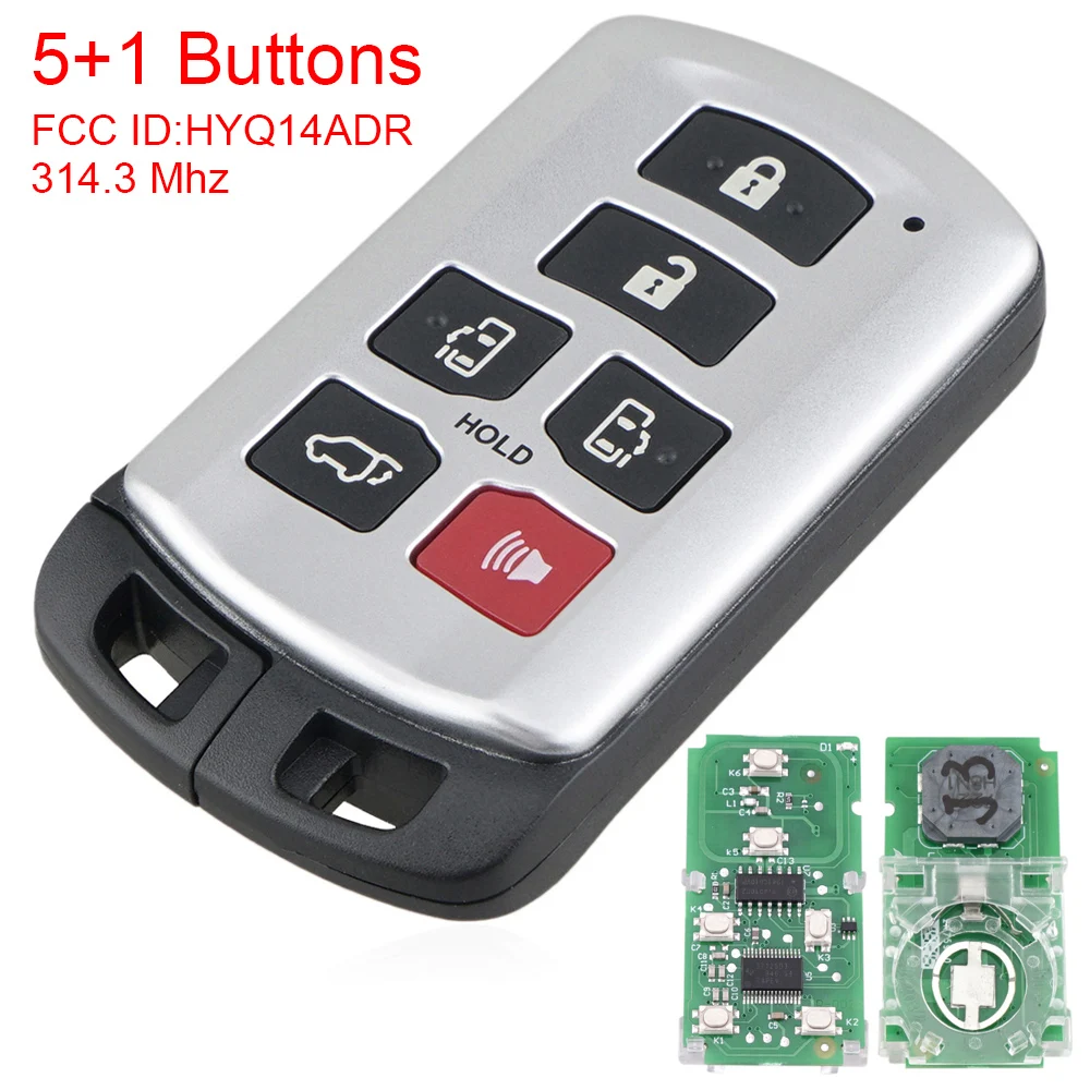 

314.3MHz 5 + 1 Buttons Smart Car Remote Key HYQ14ADR 89904-08010 Board 5691 With 4D Chip Fit for 2011-2019 Toyota Sienna Van