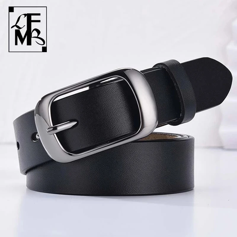 [LFMB]Women's genuine leather fashion retro belt high quality luxury brand ladies metal double buckle new belt with jeans