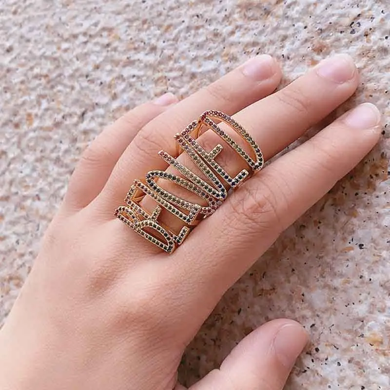 

Вечерние циркон кольцо «сделай сам» чехол с нанесением имени для женщин кольцо наборы для ухода за кожей партии A-Z письмо золото Цвет Boho юве...