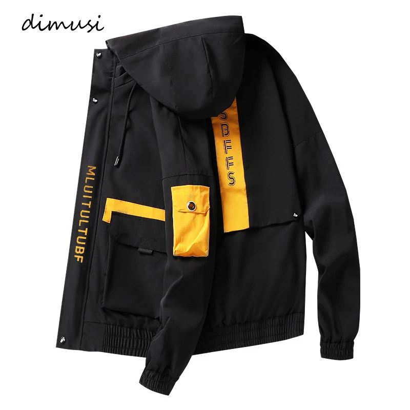 

DIMUSI Men's Bomber Jackets Casual Outwear Mulit-Pocket Cargo Hoodies Coats Fashion Streetwear Hip Hop Trench Jackets Clothing