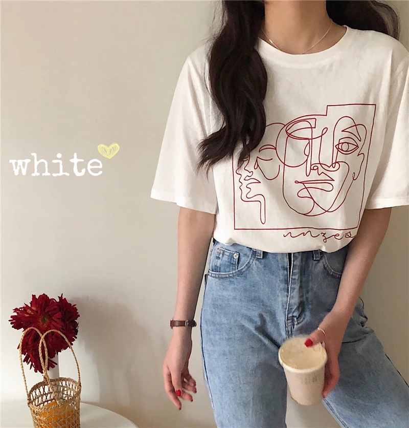 

2 Colors Summer Women Tops 2021 New Harajuku Casual Cartoon Print Short Sleeve T-shirts Womens Tee Shirt