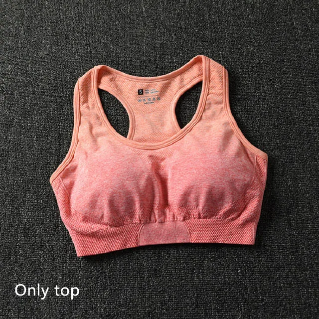 Orange bra 3 шт., бесшовный комплект для йоги с эффектом омбре, женская одежда для тренировок, спортивный бюстгальтер, топы с длинными рукавами, леггинсы, набор для бега, фитнеса, спортзала, женская спортивная одежда - Цвет: Orange bra