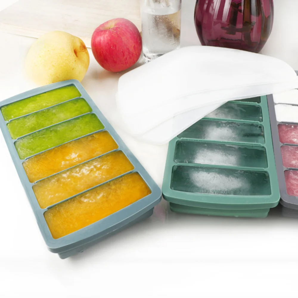 

6 Cavities Ice Cube Cake Mold DIY Ice Cream Mold Silicone Ice Brick Mould Popsicle Mold Kitchen Accessory with Lid (Dark Grey)