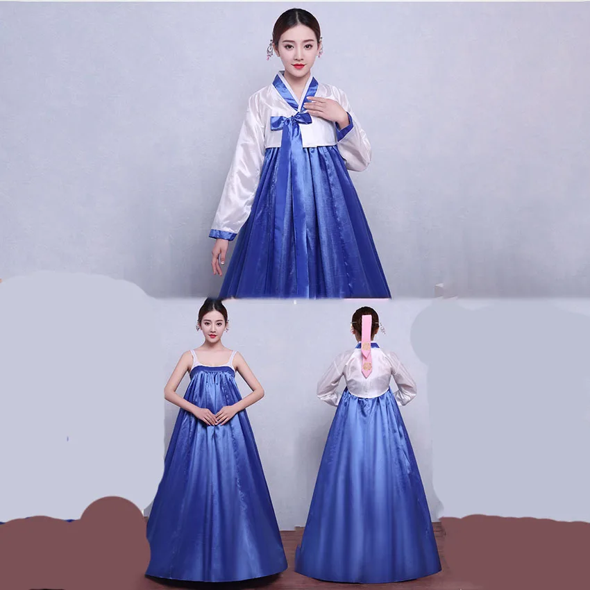 

2018 New Korea Style Dress for Women Elegant Retro Party Clothing V-neck Hanbok Traditional Ceremony Performance Clothes