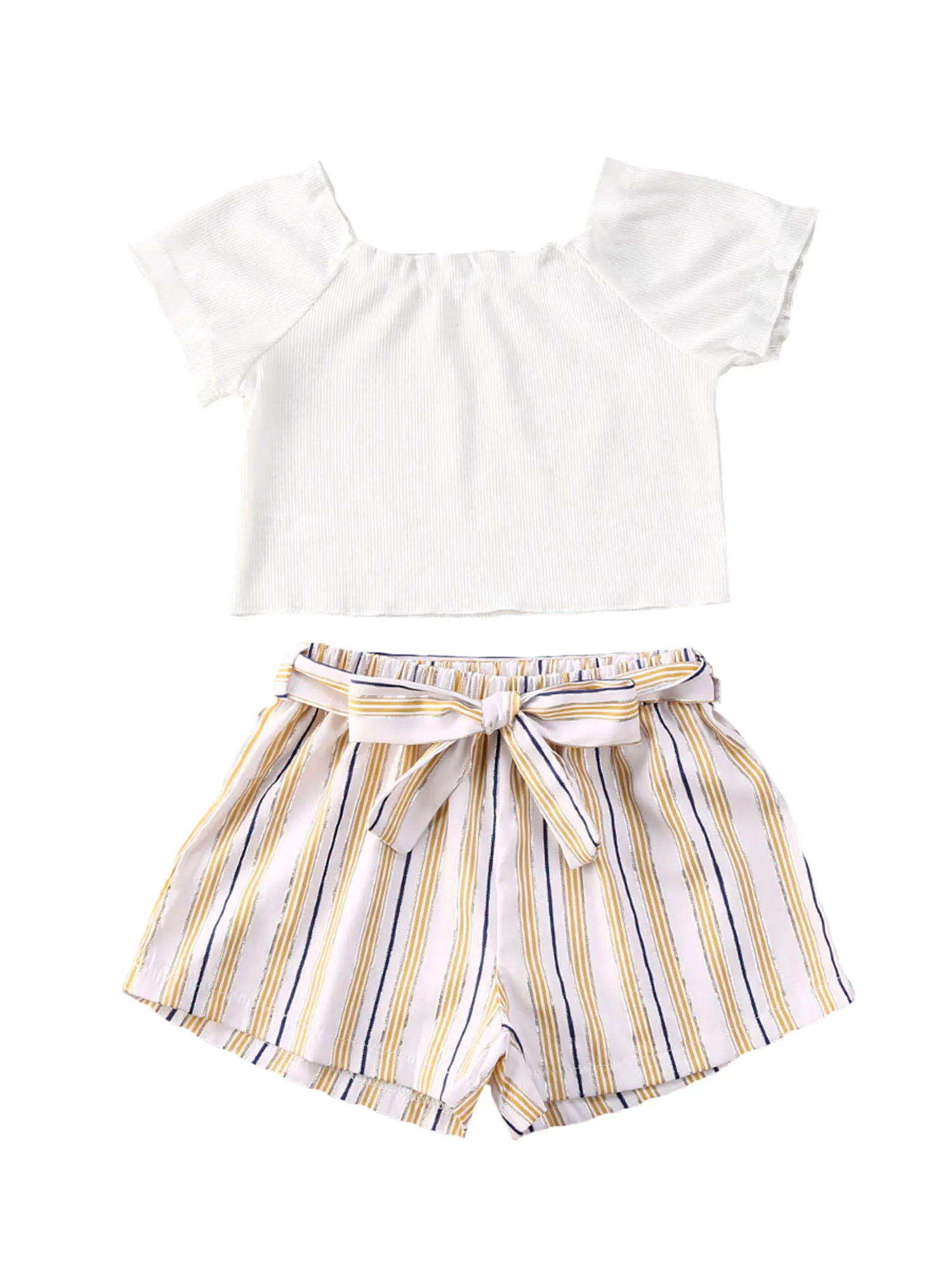 Женский летний комплект одежды для маленьких девочек 2 предмета однотонный топ с