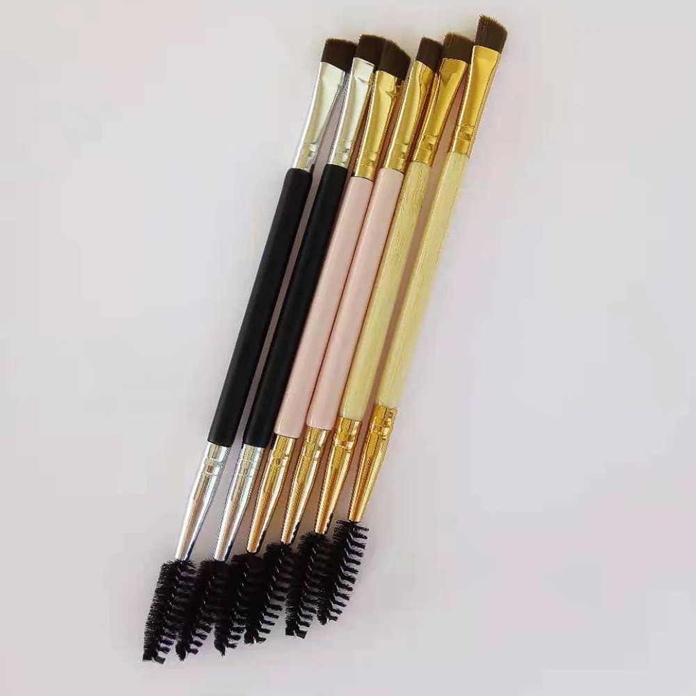 AMSIC 2 шт. Кисть для макияжа ручка бровей двойной инструмент бамбуковая