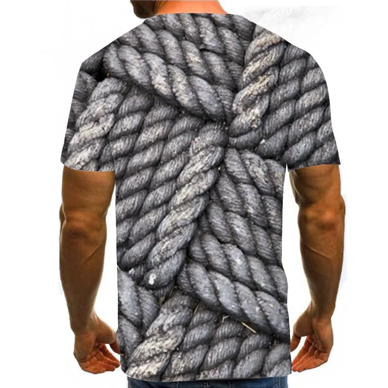 

Men Graphic T Shirts Round Neck Cordage 3D Print Short Sleeve Daily Gray Tops Hemp Rope Tees