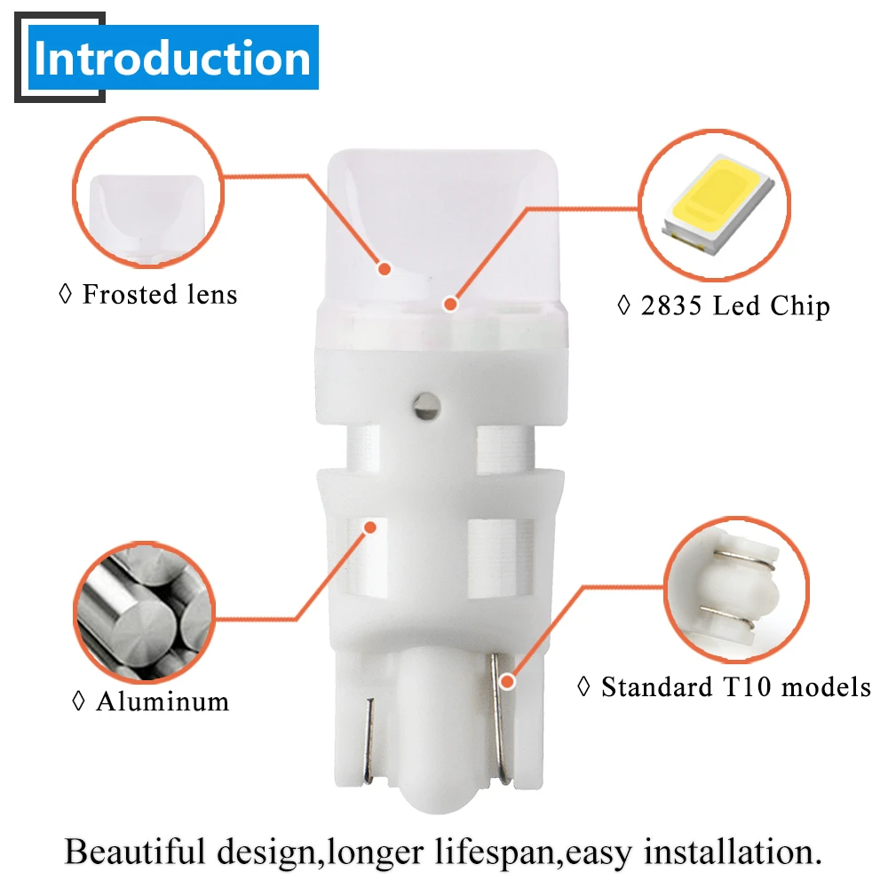 10 шт. W5W T10 2835 3 SMD OSRKF 12 В Светодиодная лампа нейлоновая ПА прожектор белая боковой