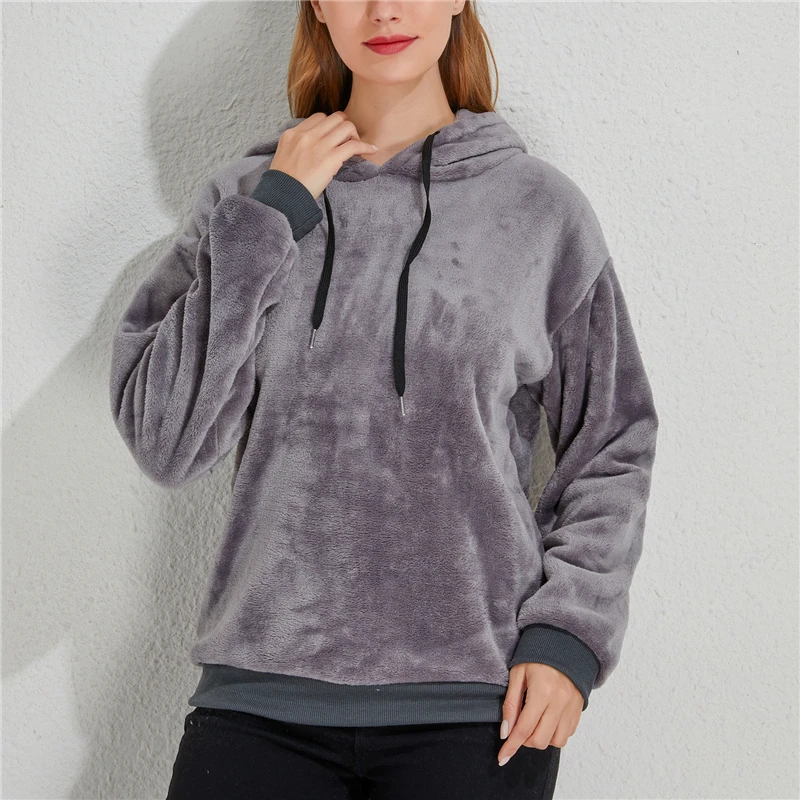 Теплые осенние Топы с капюшоном для женщин свободная повседневная толстовка в