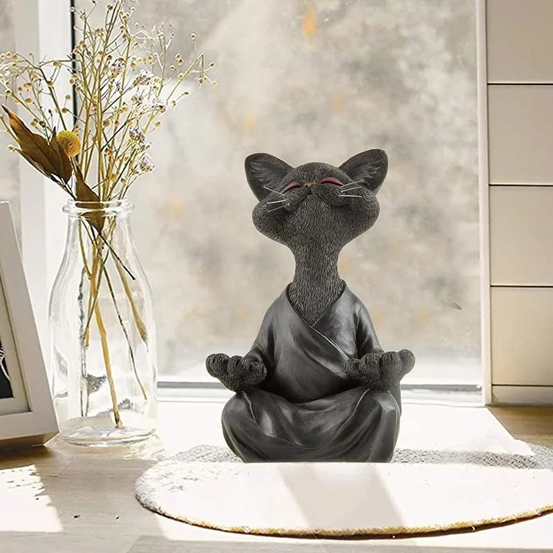 

Причудливая черная статуэтка Будды и кошки, коллекционная Статуэтка для медитации и йоги, счастливое украшение для дома и сада, украшение д...