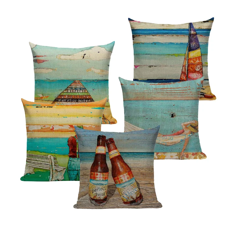 

High Quality Beach Relax Cushions Cover Heart Holiday Home Decor Linen Pillow Cover Decorative Car Sofa Throw Pillows Pillowcase