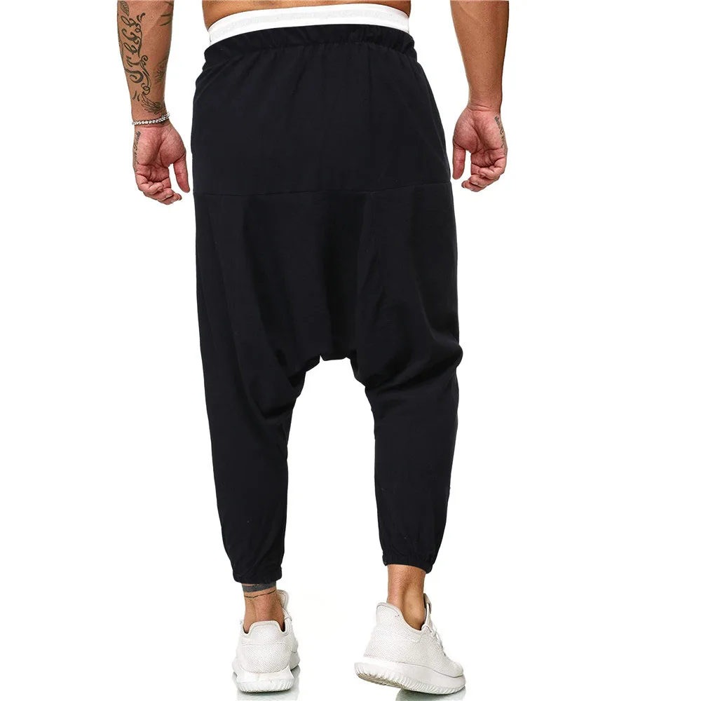 

Men Elastic Waisted Casual Loose Jogging Trousers Cotton Blend Stretchy Joggers Pants Plain Loose Sport Bottoms Plus Size