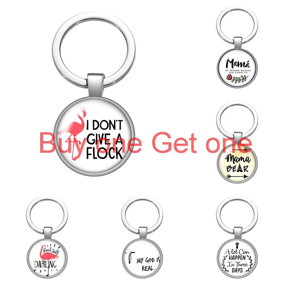 

Be Happy Blessed Mama Bear Pray Words Glass Cabochon Keychain Bag Car Key Rings Holder Silver Plated Key Chains Men Women Gifts