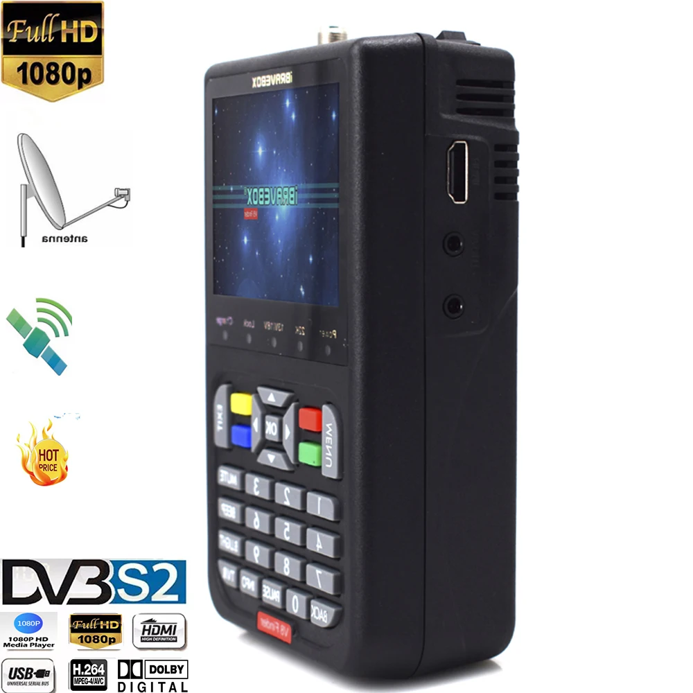 Счетчик спутникового сигнала iBRAVEBOX V8 Finder Plus HD Digital H.265 DVB S/S2 Full 1080P с приемником