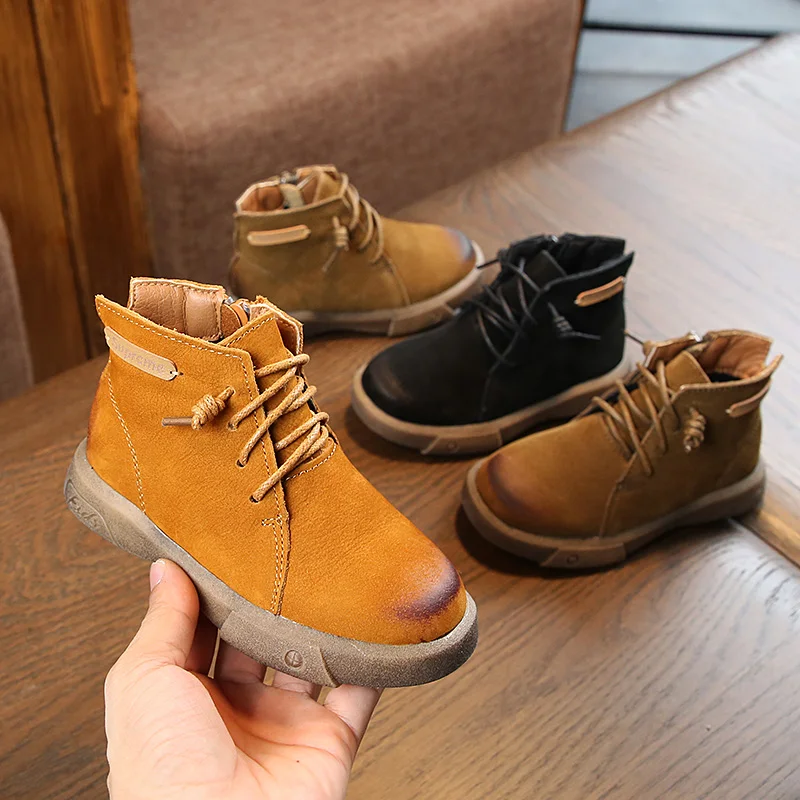 Детские осенние замшевые ботинки для маленьких девочек цвет черный коричневый