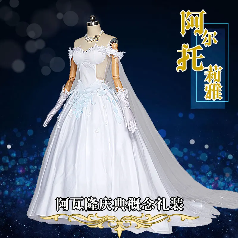 

Anime FGO Altria Saber Cosplay Costume White Wedding Dress Halloween Costumes for Women Adult