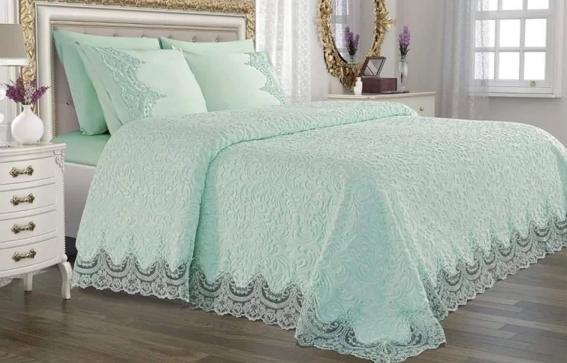

French Laced Dowry Blanket Set Arus Green