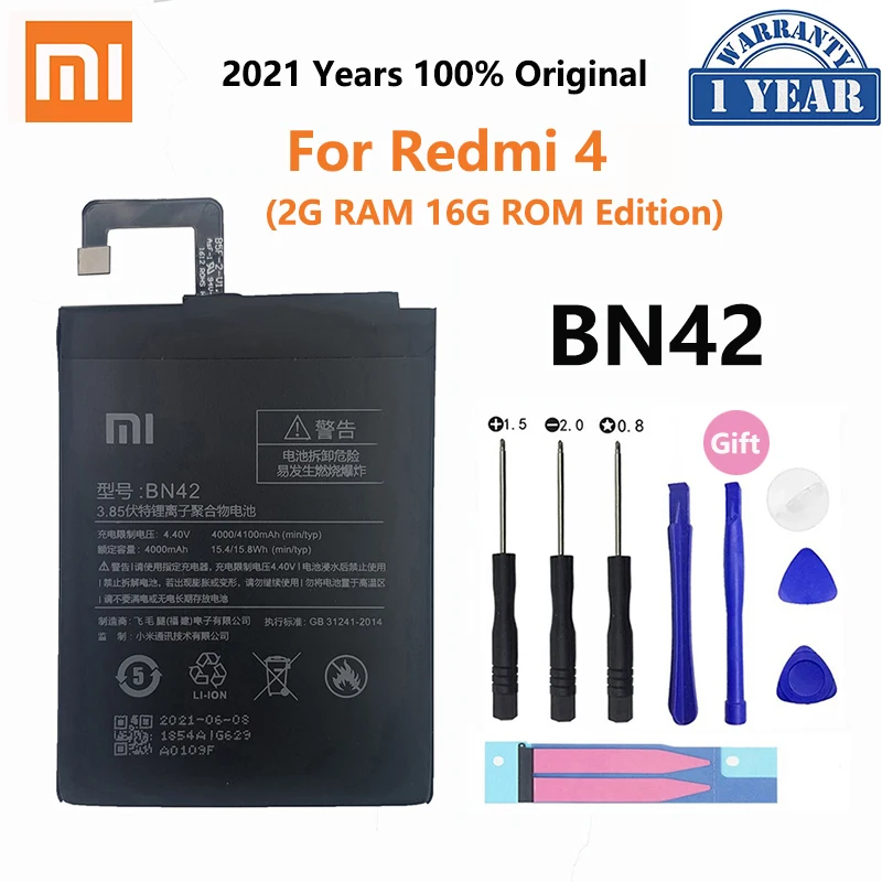 

Xiao Mi Original Phone Battery 4100mAh BN42 For Xiaomi Redmi Hongmi 4 Redmi4 Replacement Batteries 2G RAM 16G ROM Edition