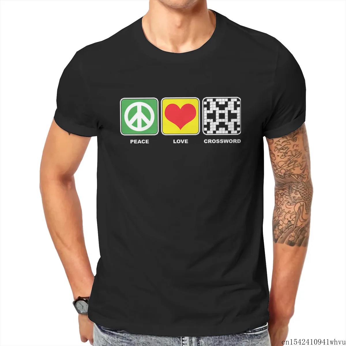 

Peace Love Crossword Puzzle Numbered Squares Puzzlers Short Sleeves Funny Men T Shirt Unisex Lycra O-neck Casual Size M-5XL