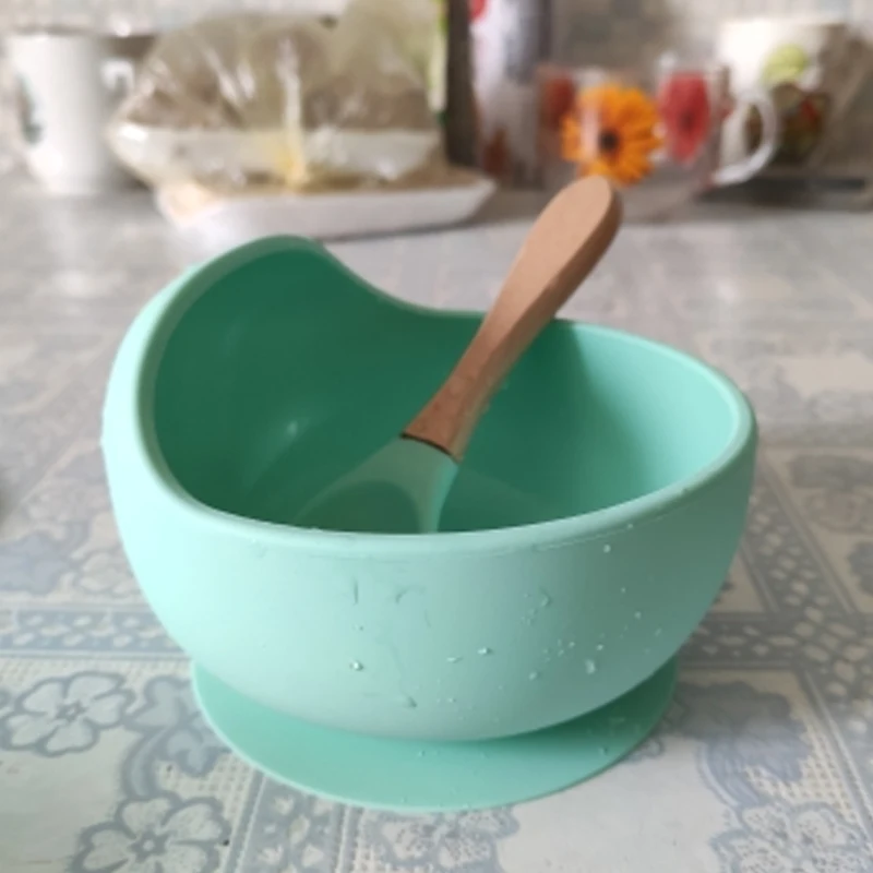 Детская силиконовая миска кормушка посуда ложка водонепроницаемая на присоске