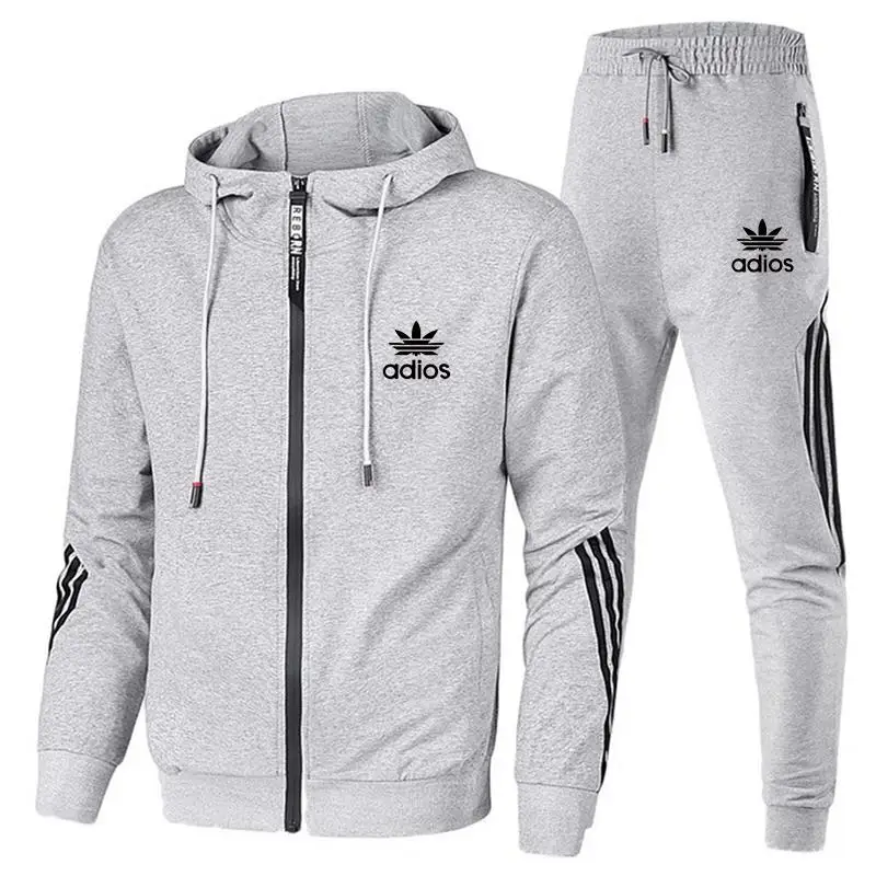 

Spring and autumn new brand fashion men's two-piece striped sportswear men's hooded top outdoor sports pants track suit suit
