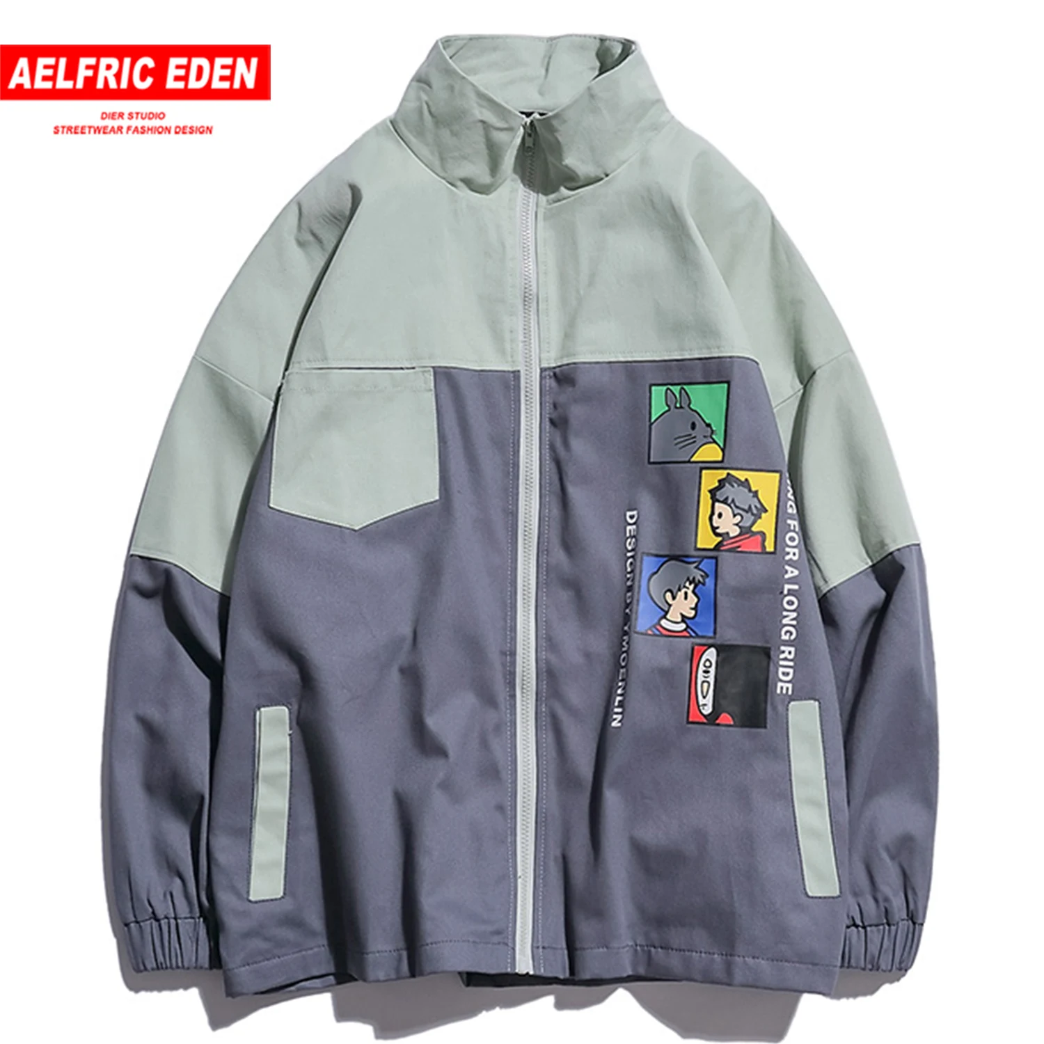 Aelfric Eden Лоскутные мужские куртки с мультяшным принтом уличная Harajuku Модные топы