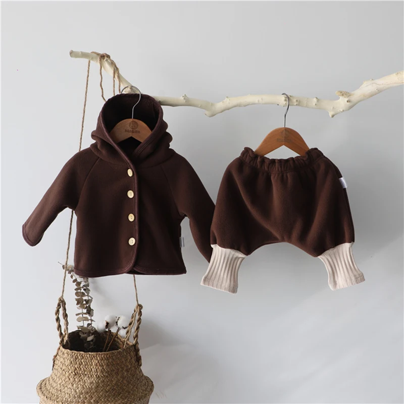 Newborn Baby Clothing Set Autumn Winter Hooded Jacket 2-Piece Hooded Top+Pant Baby Boys Girls Clothes baby Big Butt Pants