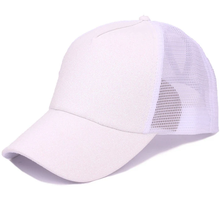 Quaslover блестящая Бейсбол Кепки Для женщин грязный булочка Snapback летние сетчатые Шапки Регулируемый Повседневное Спорт с блестками в стиле хип Кепки ковбойские шляпы - Цвет: white