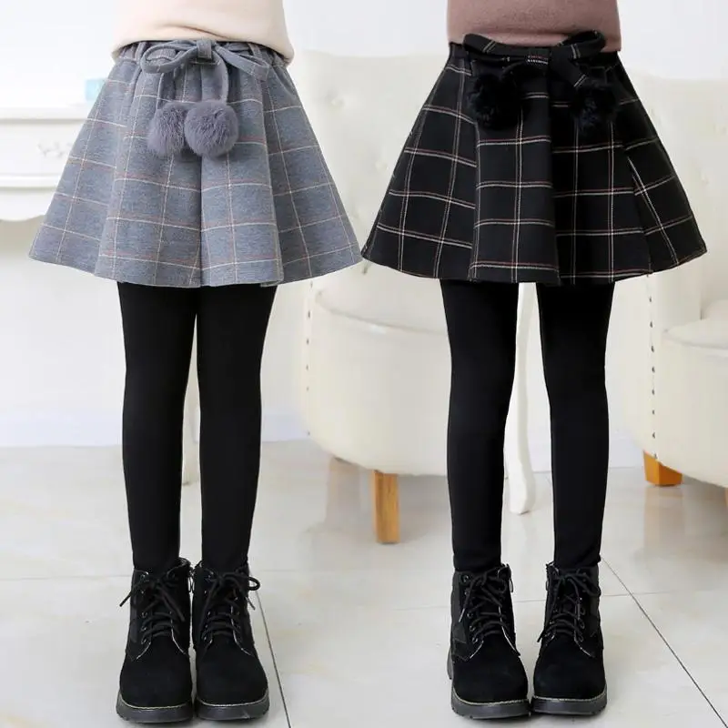New 2022 Children's Clothing Autumn Winter Cotton Plaid Warm Thicken Leggings Baby Girl Fashion Casual Long Skirt-pants W283