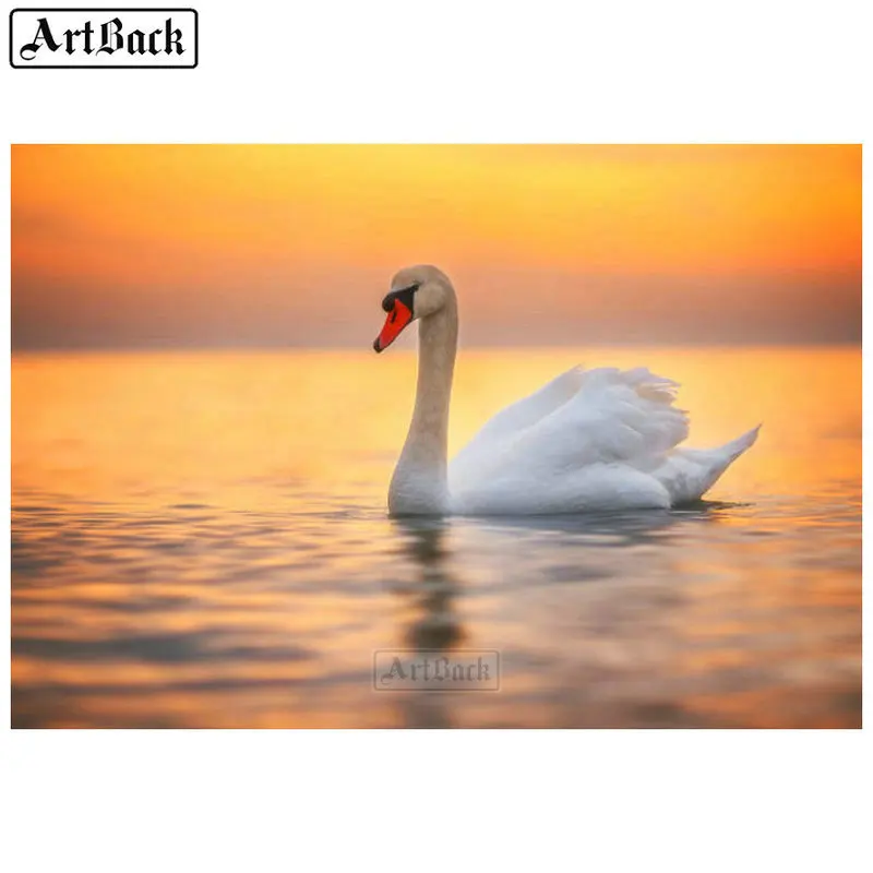 

Diamond painting swan scenery diy 5d full square & round diamond mosaic animal canvas sticker 3d handmade diamond art