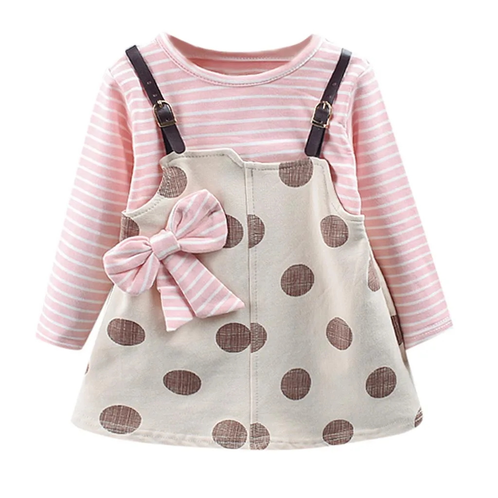 Детское платье с длинным рукавом в полоску горошек | Детская одежда и обувь