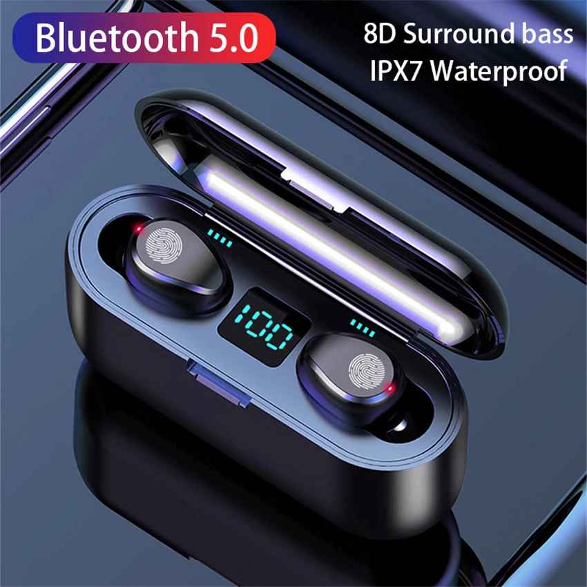 

Беспроводные Bluetooth-наушники V5.0, HD стерео наушники, спортивная водонепроницаемая гарнитура с двойным микрофоном и чехлом для зарядки аккуму...