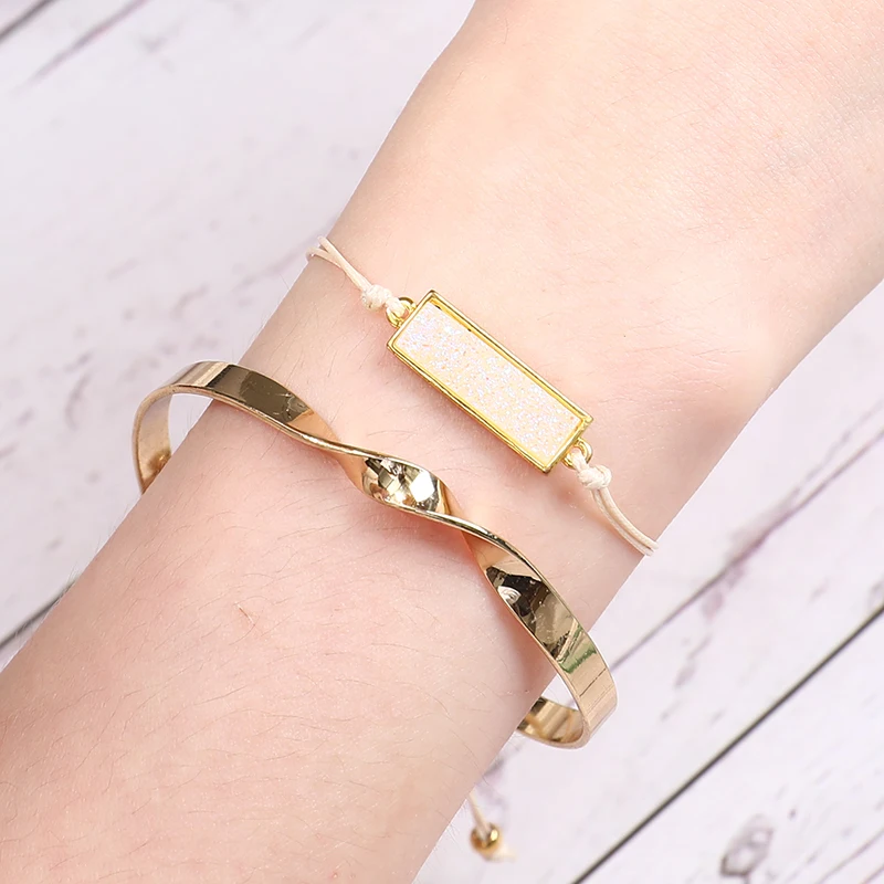 Ручной работы восковая веревка плетеная Браслет Золото Цвет смолы Шарм