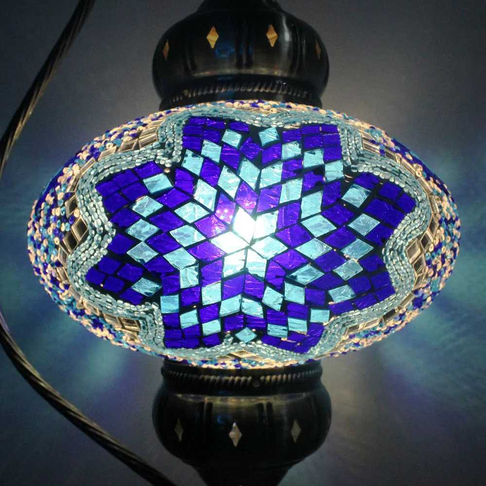Turkish Lamp Mosaic Glass Bedside Table Lamp Moroccan Lantern Tiffany Style Night Light Marrakech Light for Room Decor (Moon) enlarge