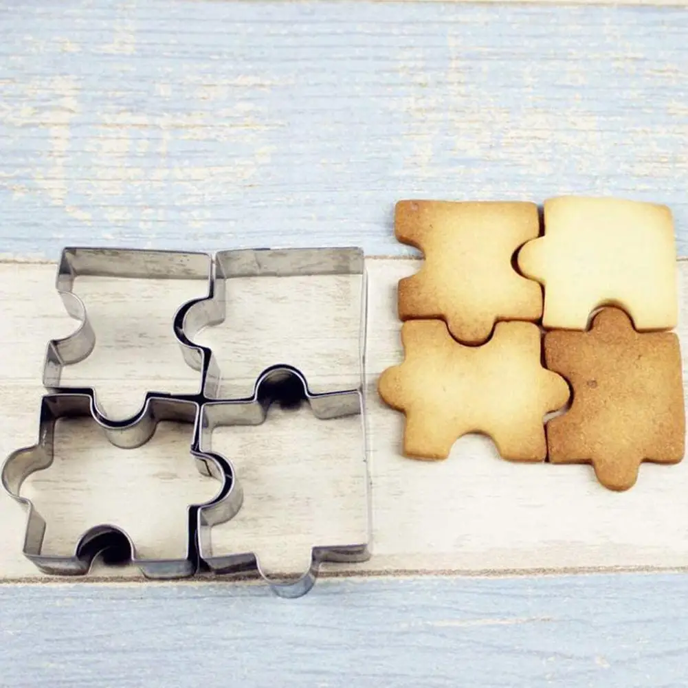 

4pcs / Set 3D Puzzle Shape Cookie Cutter Steel Cookie Toast Cutter DIY Biscuit Dessert Bakeware Cake Fondant Mold