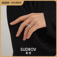 sudrov 2021new light luxury minority design sterling silver black pearl ring for women simple exquisite fashion ring