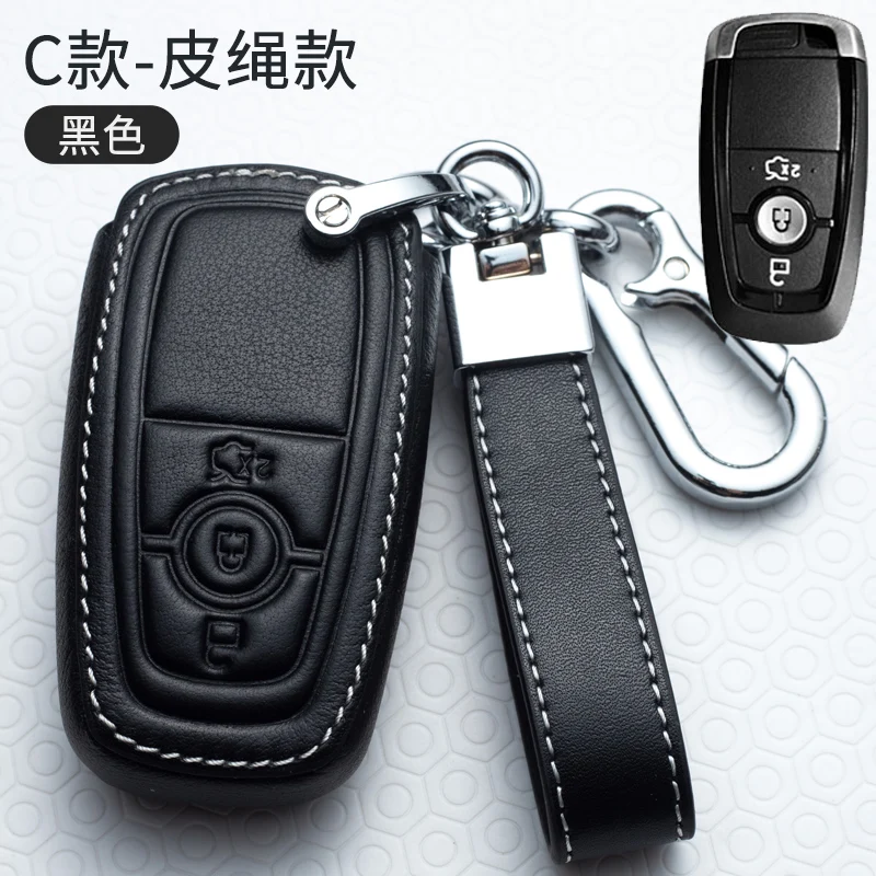 

Leather Car Key Case Cover Key Chain Key Bag Shell Protector for Ford Escort Focus Mondeo Fiesta Escape Car Accessories