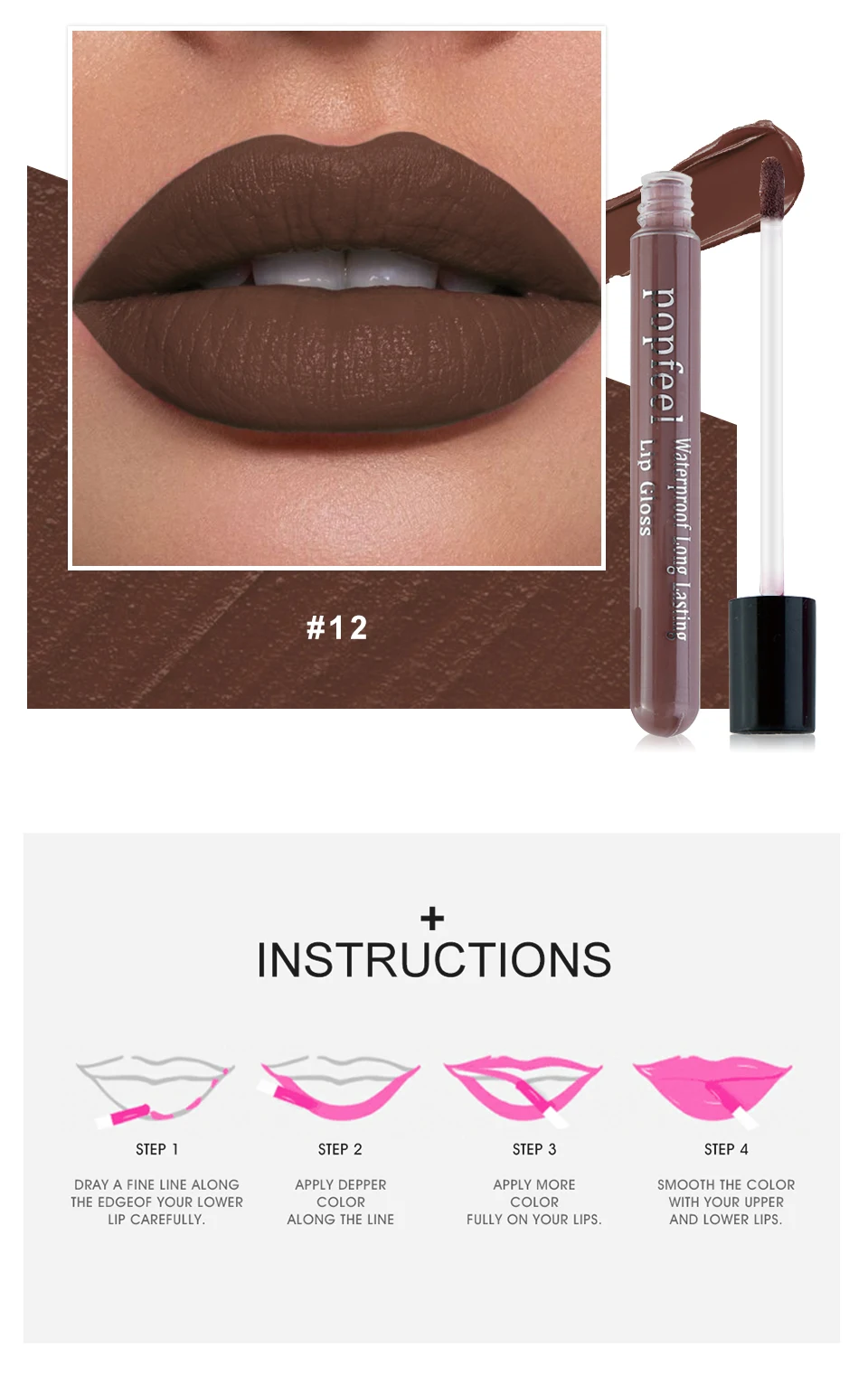 POPFEEL 12 Colors Matte Lip Gloss Long Lasting Lip Tint Sexy Pigment Lip Makeup Waterproof Lipgloss Nude Velvet Liquid Lipstick