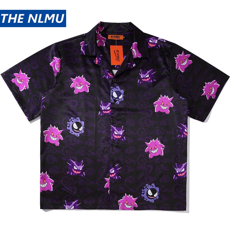 Мужская Уличная рубашка с принтом призрака свободная пляжная гавайская коротким