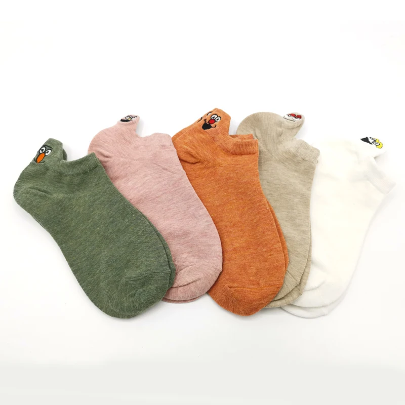 5 Pairs 5 пар/упак. каваи вышитые выразительные женские носки счастливые модные короткие забавные носки женские хлопковые летние яркие цвета - Цвет: 5 Pairs