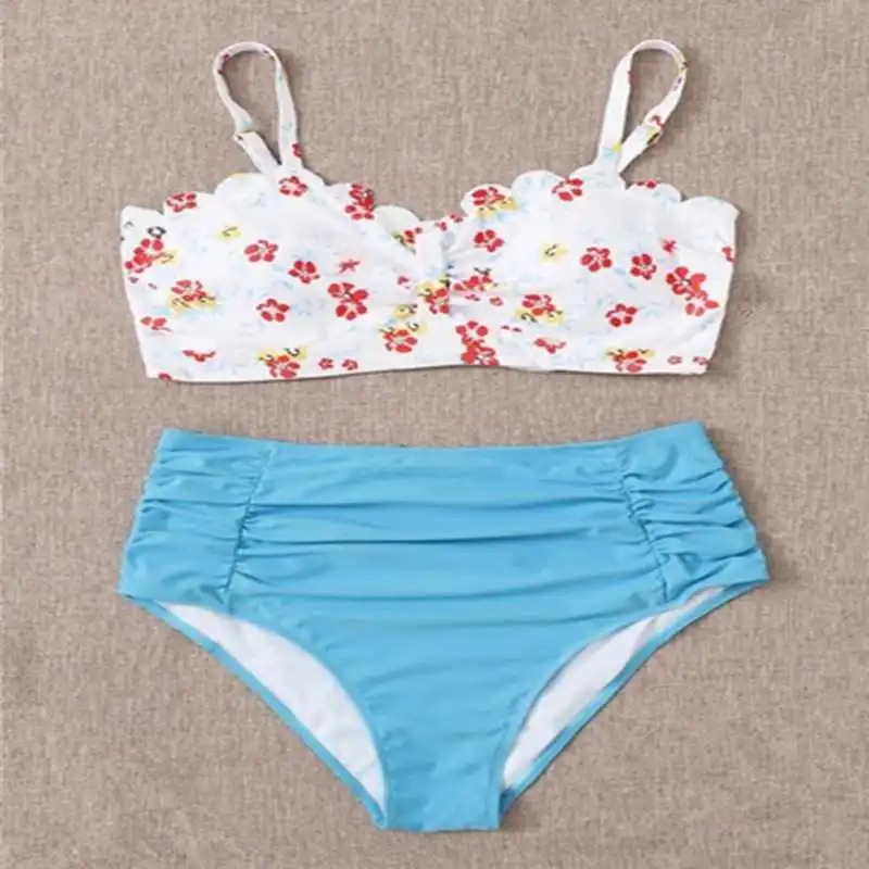 Размера плюс бикини с высокой талией комплект из 2 предметов женский купальник