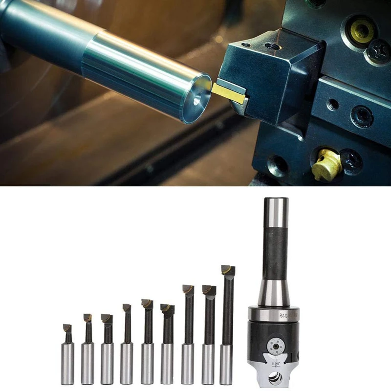 

2 Inch Boring Head R8 Shank Holder Boring Head Set with 1/2 Inch Indexable Boring Bars 13 PCS Carbide Boring Head Tool Set